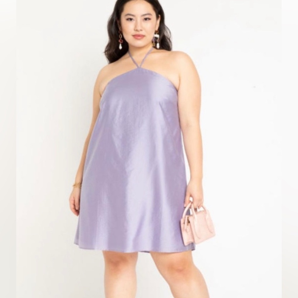 ELOQUII Plus Size Lilac Halter Minidress Sz 16 NWT Tie Neck A-Line Spring Summer